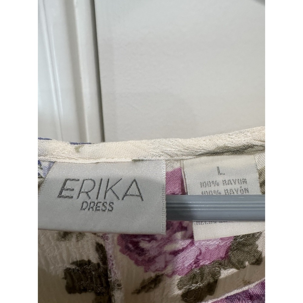 Erika Dress Cream Floral VTG Fairy Medium Maxi Sheath Cottagecore Cabbage Rose - Picture 3 of 5